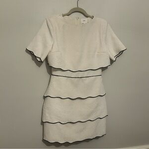 Lena Cream Tweed Black Detail Shift Dress Sz S Small